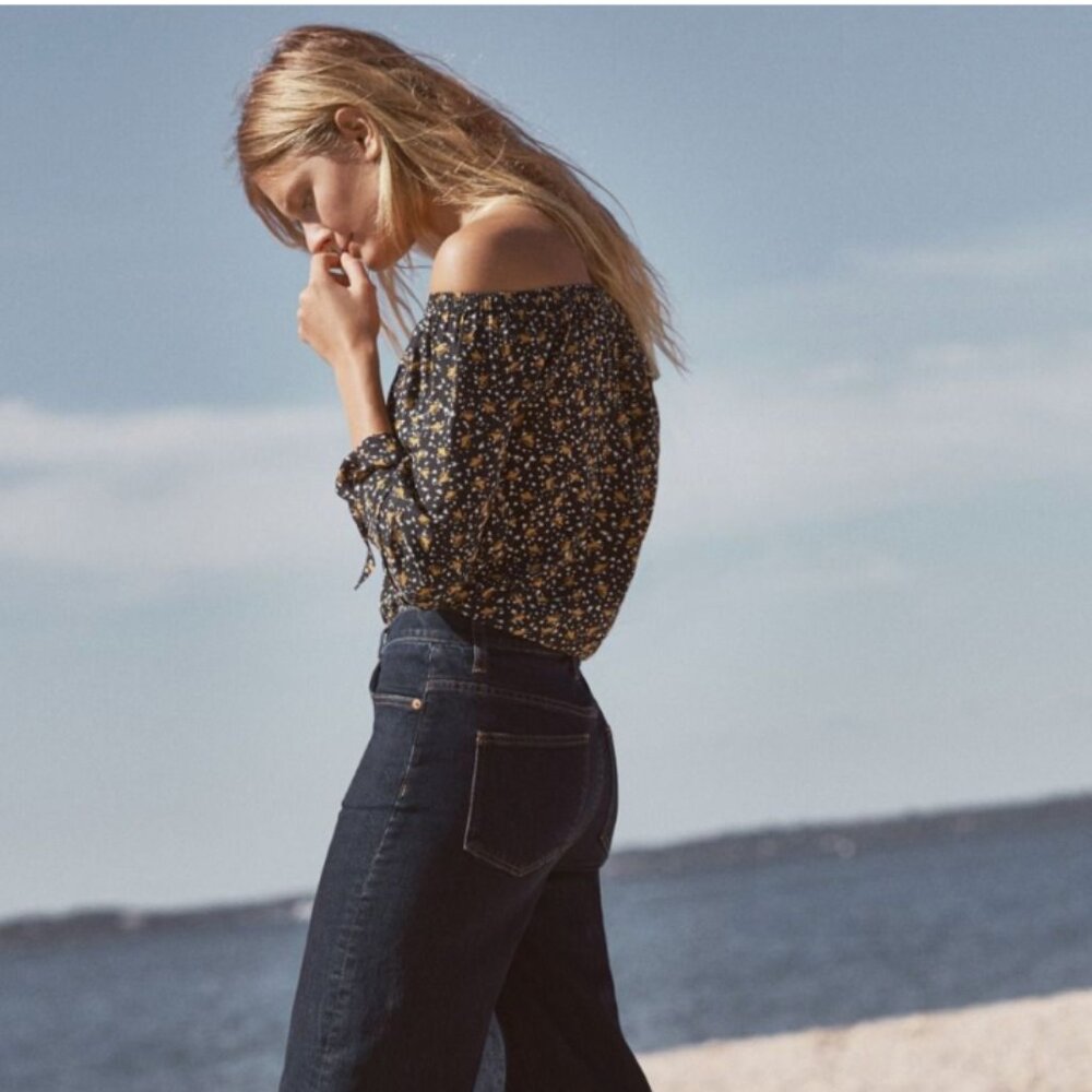 Madewell silk off-the-shoulder top in falling leaves 100% silk!